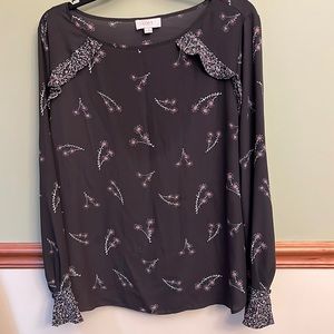 Loft sheer grey floral blouse